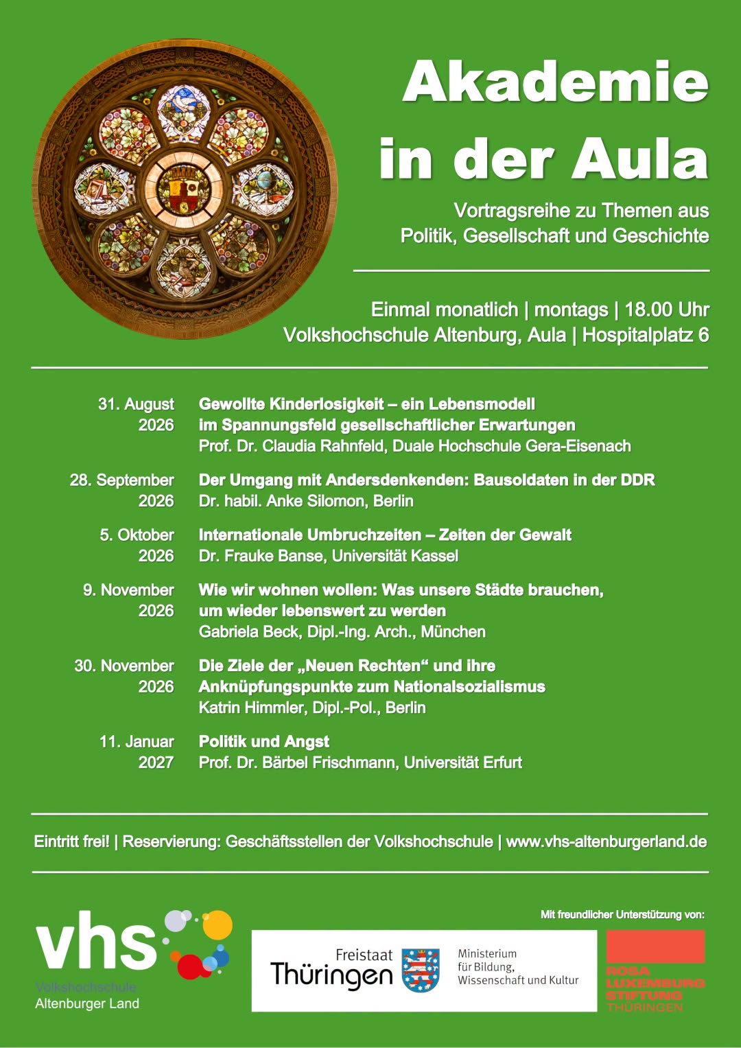 Plakat "Akademie in der Aula", Herbstsemester 2026/27.